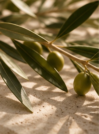 Olive branch in warm sunlight